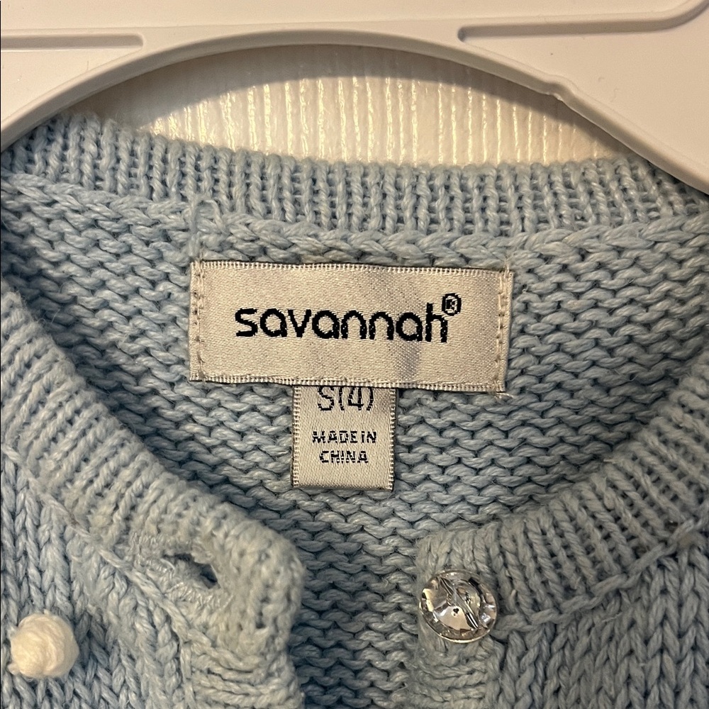 Savannah Kids' Light Blue Penguin Cardigan Sweater - Picture 2 of 7
